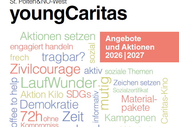 Eine grafische Darstellung der Angebote und Aktionen von youngCaritas St. Pölten 